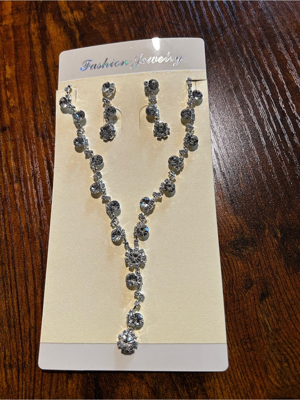 Fashion Jewelry Silver-Tone Crystal Y Necklace with Matching Earrings
